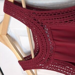 Burgundy Crocheted Neckline Sleeveless Top